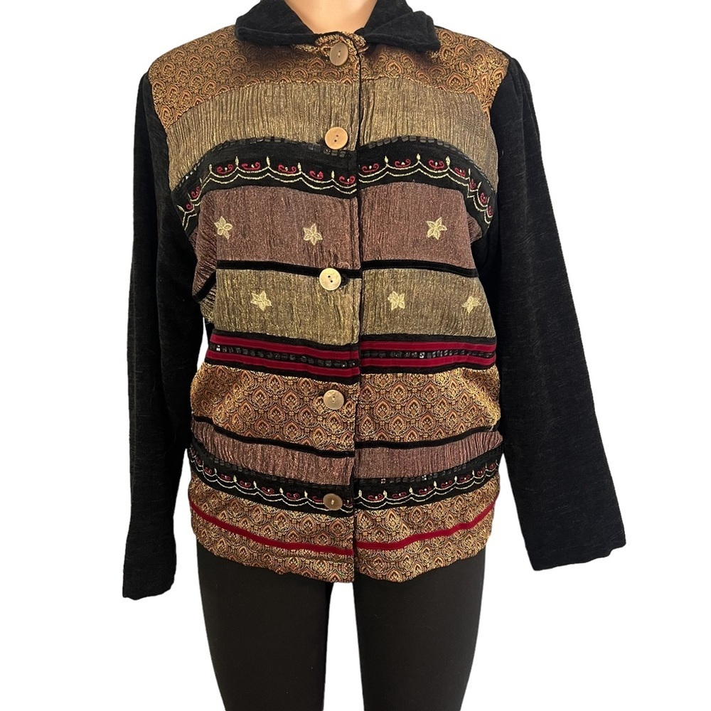 White Stag Black Multi-Patterned Button Front Jacket
